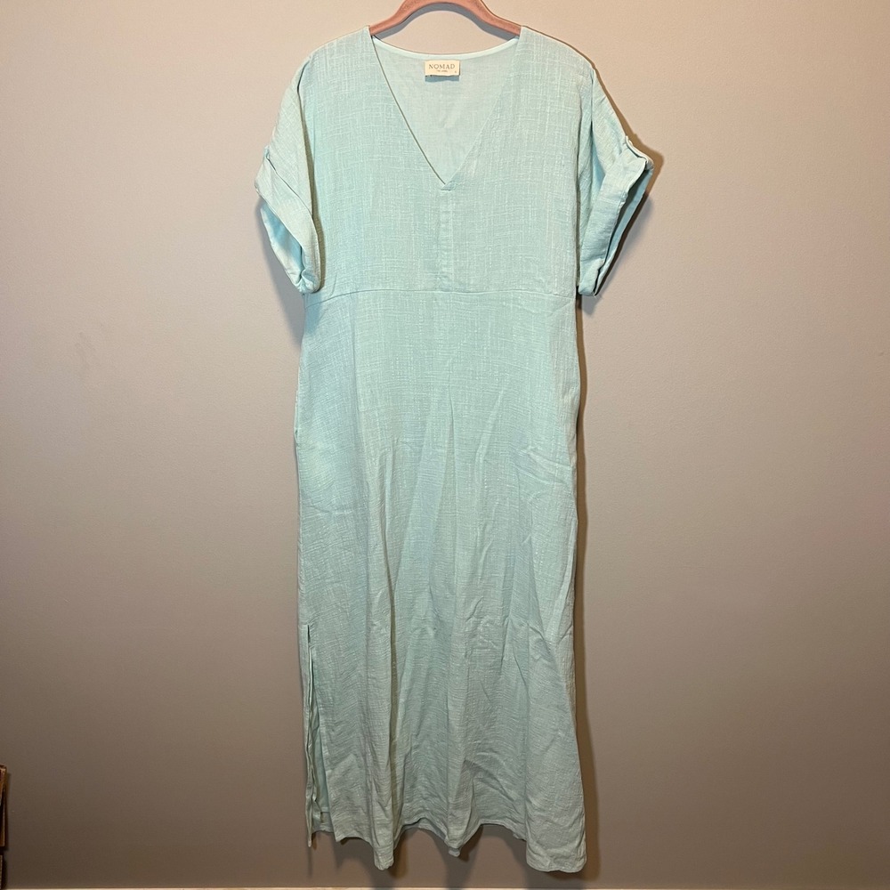 Nomad The Label Mint Green Cotton V-Neck Maxi Dress with Pockets Women's Small